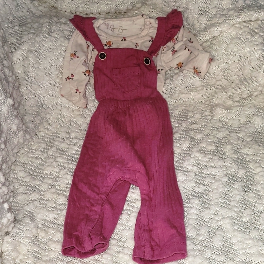 Purple and Floral Baby Girl Overalls